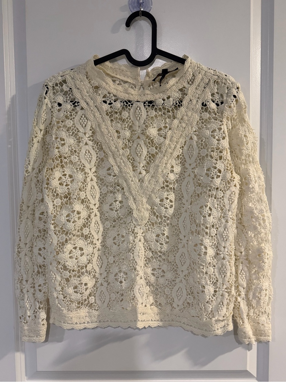 Maje Lace Crochet Long-Sleeve Top in Cream - Picture 2 of 7